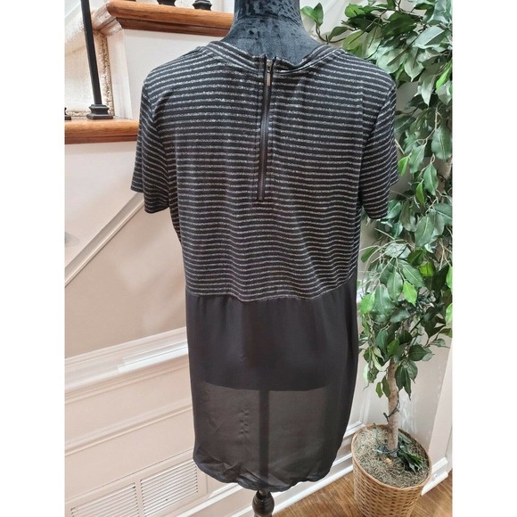 Mossimo Women's Black Striped Rayon Short Sleeve Round Neck Casual Blouse Size L - Picture 7 of 9
